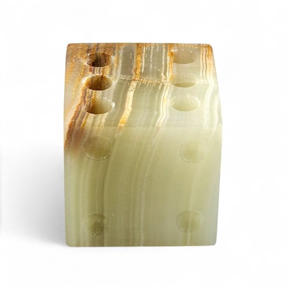 Vintage Onyx Stone Pen Pencil Holder Marble Block MCM Retro Office Desk Decor - Picture 5 of 7